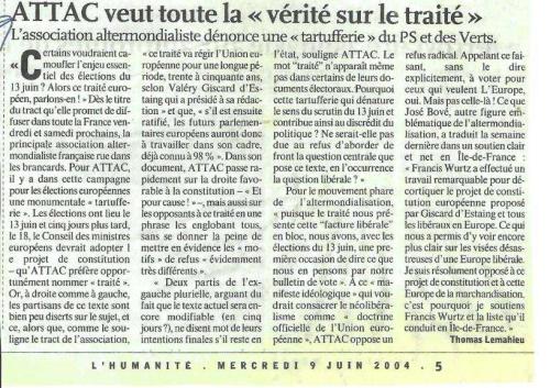 L'Humanité le 9 juin 2004